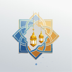 Fototapeta premium Islamic Ramadan Lantern with Geometric Ornament Frame Vector Illustration