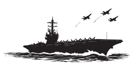 Aircraft Carrier with Fighter Jets – Military Navy Vector Silhouette © Anh Hoang