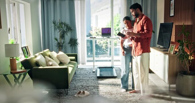 Couple, phone or console with bad news in home for job rejection, interview fail or emotional support. Comfort, people and partner stress with smartphone for application feedback, unemployment or hug