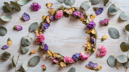 ドライフラワーの円形フレーム