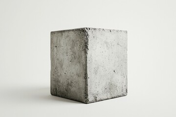 Minimalist Concrete Cube with Textured Surface on White Background