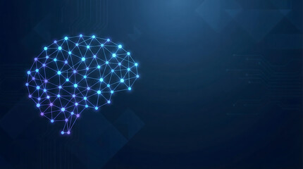 Futuristic Artificial Intelligence Concept Featuring Luminous Wireframe Brain with Copy Space