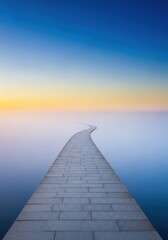 Obraz premium A winding, straight path disappearing into a misty, distant horizon, symbolizing a long, endless journey, vast opportunity, and limitless future possibilities, looping, haze, path