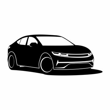 Black and white silhouette car vector illustration. Simple luxury car icon.