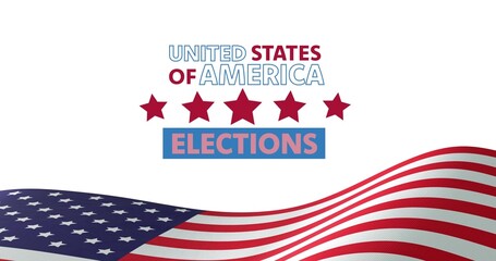 Naklejka premium Displaying waving United States flag with five red stars and ELECTIONS label on plain white poster