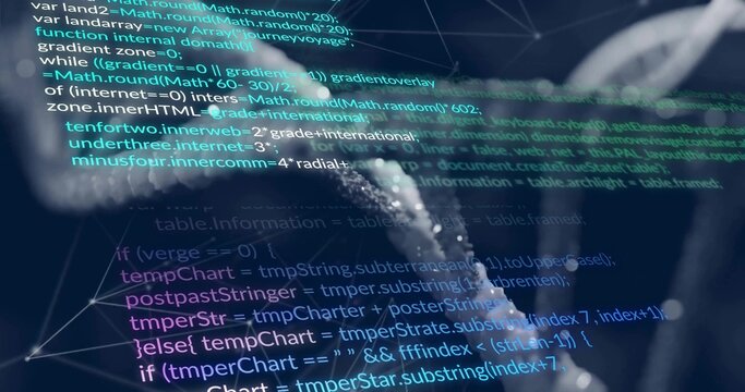Displaying faint brain silhouette overlaying data workspace, featuring multicolor code with nodes