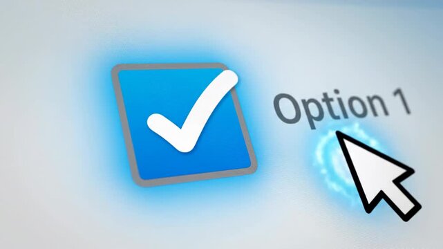 A cursor selecting a blue checkmarked box on a screen