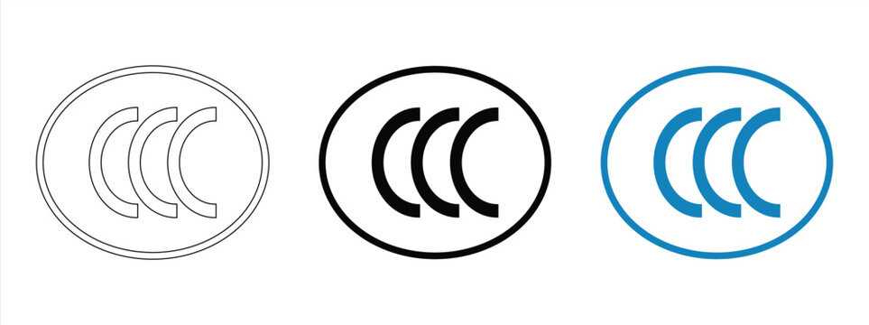 CCC icon mandatory certificate mark China, product safety symbol, thin line isolated illustration eps 10