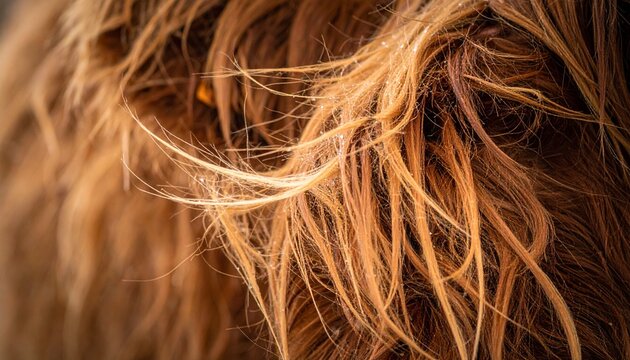 Macro Texture of Long Shaggy Ginger Fur on a Highland Cow