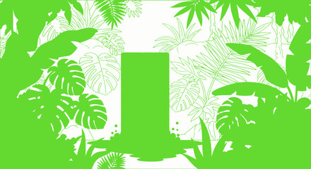Abstract Green Jungle Doorway with Tropical Leaves Silhouette © Deni