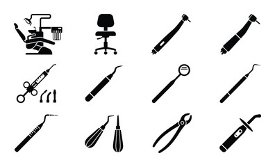 Obraz premium Dentistry equipment vector with dental chair and instruments for dentist and patient on background