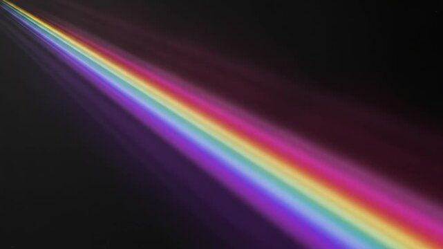 Prismatic Light Streaks \'96 Diagonal rainbow motion trail, vibrant diagonal beams of refracted light sweeping across a deep charcoal background, smooth spectral gradients transitioning from