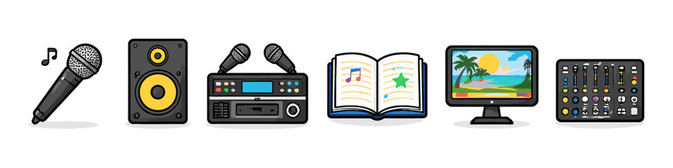 Fototapeta premium Collection of karaoke and audio equipment icons for entertainment and music