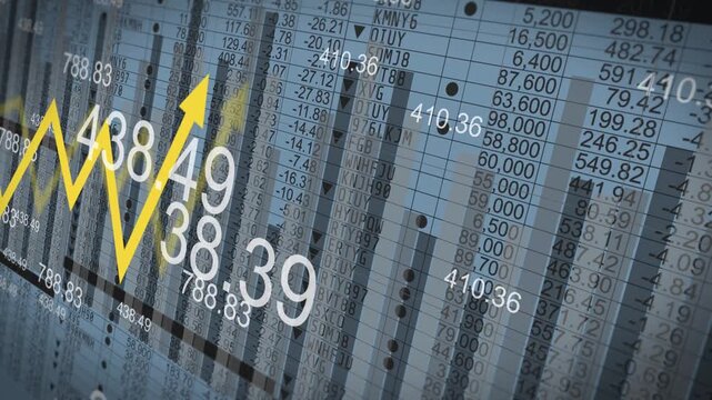 Stock market chart, global investment strategy interface and futuristic economic data analysis, finance arrow growth concept with glowing concept 