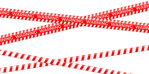 Fototapeta premium Warning and caution tape icons set. Red and white restriction line seamless tape with warning, attention, and do not cross text. Safety ribbon symbol isolated on transparent background.