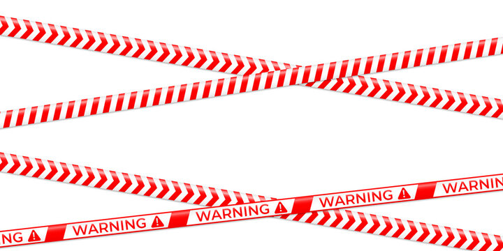 Safety ribbon symbol set. Red and white caution tape with warning, attention, and do not cross text. Seamless restriction lines isolated on transparent background PNG icons.