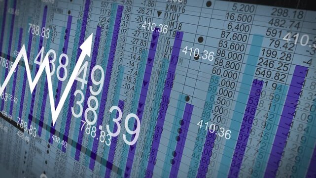 Finance arrow growth concept with glowing stock market chart, global investment strategy interface and futuristic economic data analysis concept 