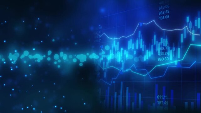 Digital financial growth stock market chart, global investment strategy interface and futuristic economic data analysis