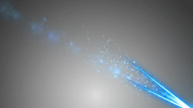 Bright blue star trails across a silver gradient background with sparkling light particles animation