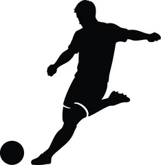 Obraz premium Soccer player silhouette kicking ball preparing for powerful strike during competitive football game