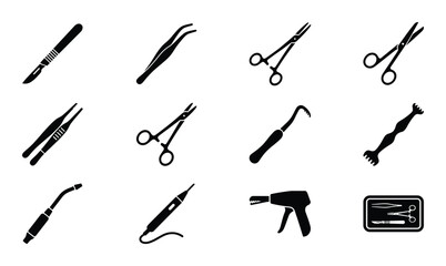 Obraz premium Surgery tools set vector line style scalpel tweezers scissors and other instruments for operation