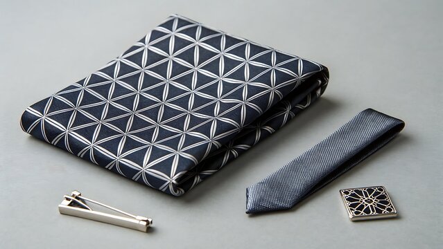 Geometric Patterned Silk Pocket Square and Tie Ensemble