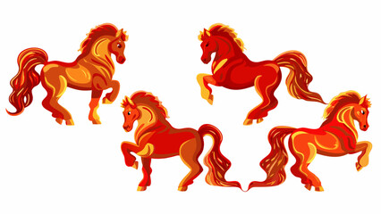 Four stylized horses with flowing manes in shades of orange and red © MihirKumarMondal