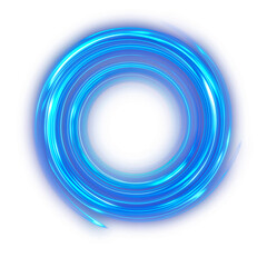 Blue neon glowing swirl light effect isolated on transparent background