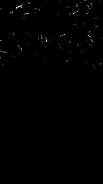 Golden Metallic Confetti Pieces Falling Down - on Black Background - 3d 4k Vertical Animation (2160 x 3840px)