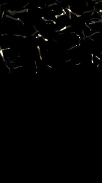 Shiny Gold Ribbons Spinning Around - on Dark Backdrop - 3d 4k Vertical Animation (2160 x 3840px)