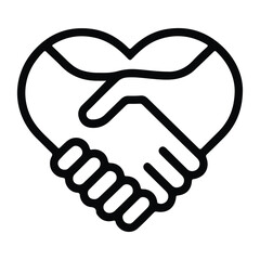 Obraz premium Handshake Heart Line Icon – Partnership, Trust and Love Concept Vector