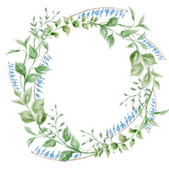 Fototapeta premium Watercolor floral wreath circle frame