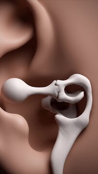 Detailed 3D CGI Visualization of Human Ear Ossicular Chain Amplification Process Illustrating Sound Transmission for Medical Education