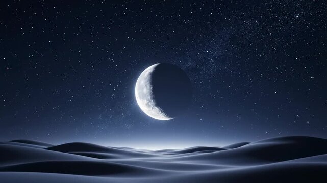 Celestial Transition Concept in a minimalist abstract environment, large glowing sun disc dissolving into a cool luminous moon within a gradient sky backdrop, seamless crossfade of warm daylight tones