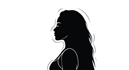 Elegant silhouette of a woman with flowing hair, conveying grace and beauty against a clean background.