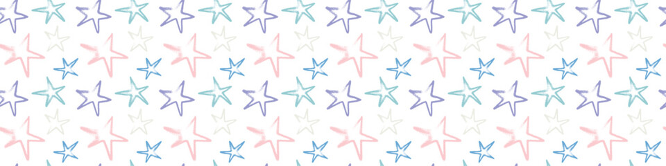Template cosmetic label design with seamless stars pattern &mdash; vector hand drawn spray effect. Star background for childish banner, dreamlike design, childlike wrapping and branding