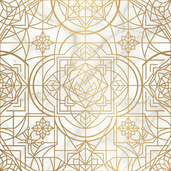 Luxury Gold Geometric Art Deco Pattern on White Marble Background