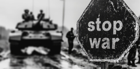 Obraz premium a stop war sign with the text stop war
