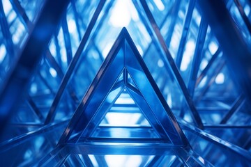 Fototapeta premium Blue geometric glass structure creating a repeating abstract pattern with light and shadow