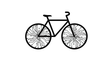Fototapeta premium Modern bicycle silhouette with integrated circuit wheels symbolizing technology and innovation