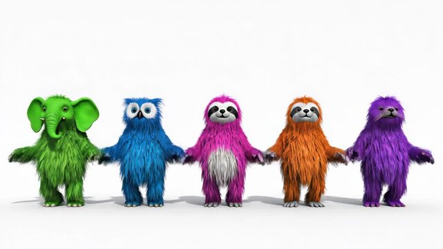 Colorful Sloth Characters Standing and Gesturing.