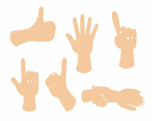 Fototapeta premium Collection of cartoon hands displaying various gestures and signs