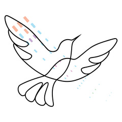 Obraz premium Elegant Hummingbird Line Art With Colorful Geometric Elements