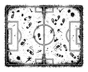 Overhead view of soccer field with muddy footprints and distressed grunge texture © Amelia