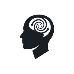 Human head with spiral thinking concept in modern simple design