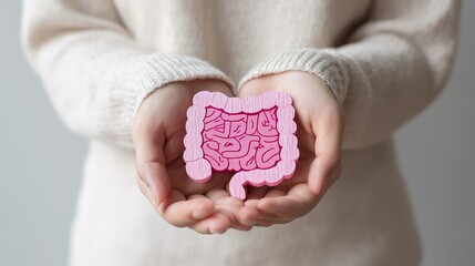 Person holding pink intestine model
