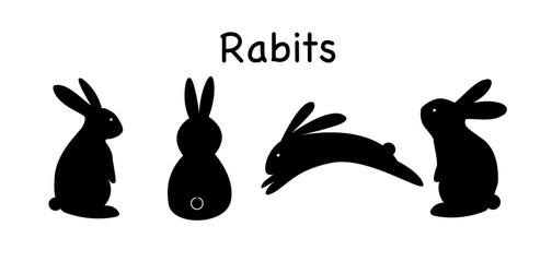 ウサギのシルエットイラスト　シンプルな手描き動物ベクターイラスト　うさぎ 　イースター素材