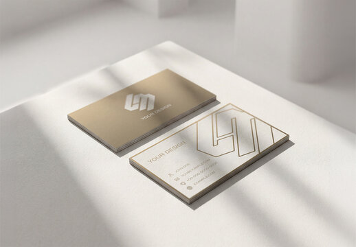 2 Business Card Stacks in White Interior Mockup
