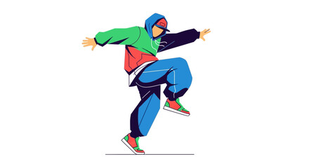 Fototapeta premium Dynamic illustration of a person dancing with energetic movement and colorful clothing