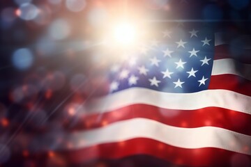 American flag representing patriotism and freedom with sparkling bokeh and lens flare